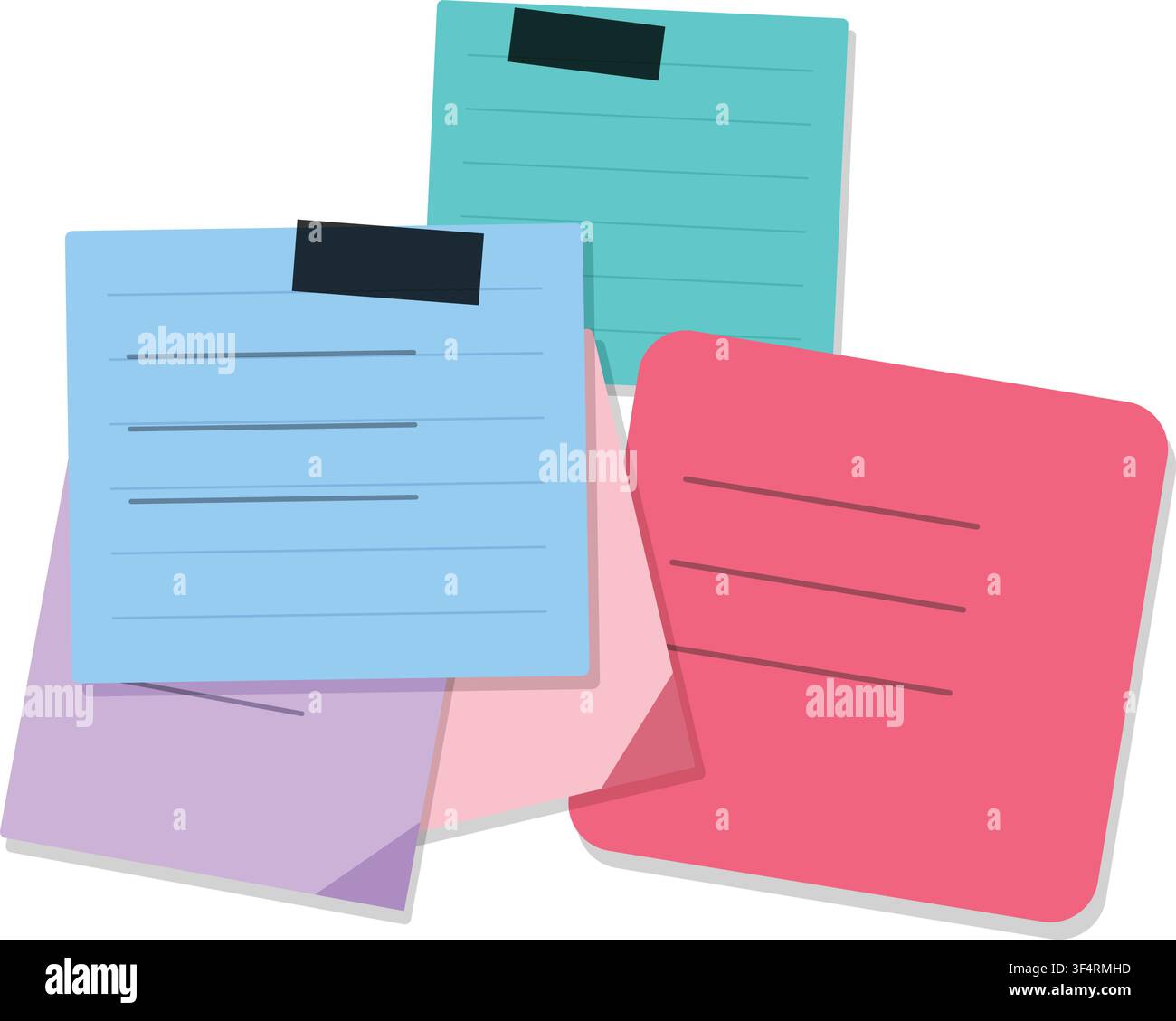 Taped paper memo notes bundle vector illustration isolated on white background Stock Vector
