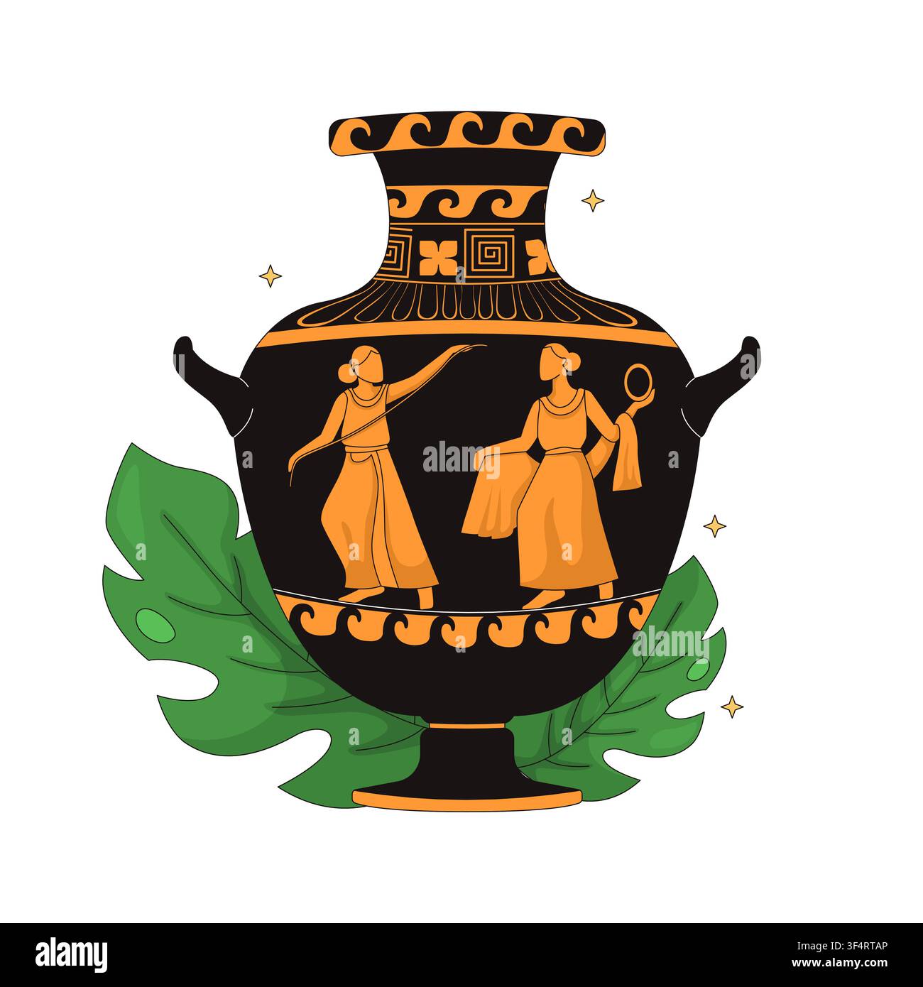 Ancient Greek amphora ceramic vase 2D vector illustration Stock Vector