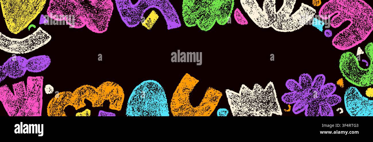 Decorative black background border drawn with textured crayon elements. Stock Vector