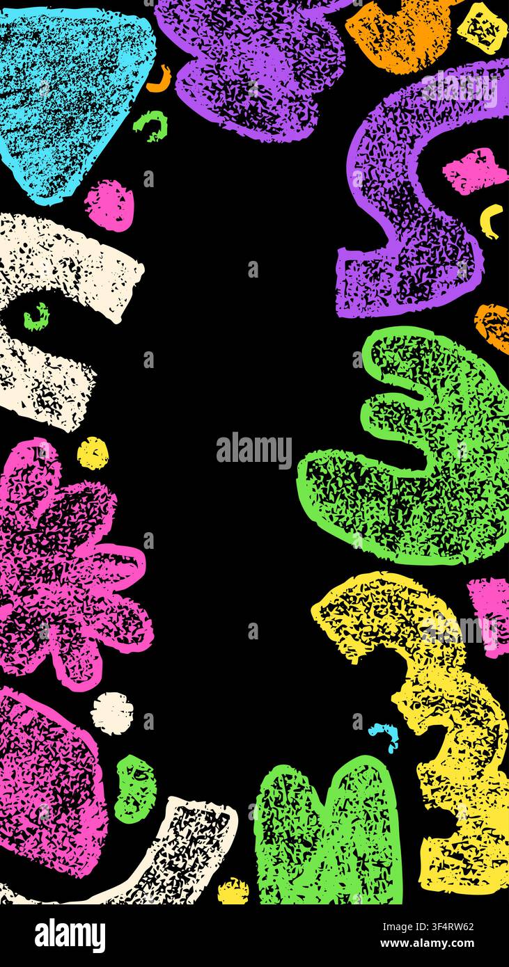 Decorative black vertical frame drawn with textured crayon elements. Stock Vector