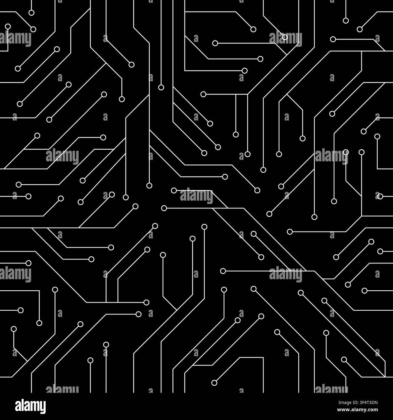 Seamless black circuit board pattern with white connection lines Vector Illustration Stock Vector