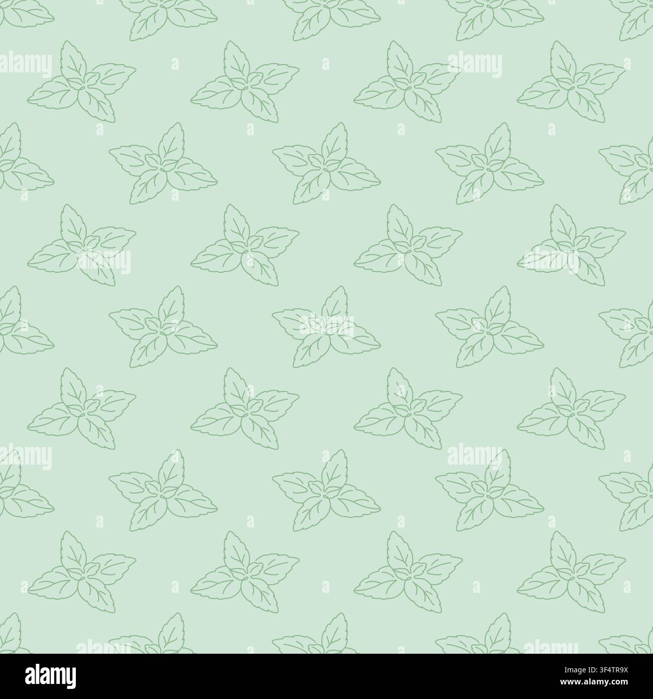 Seamless Mint Leaves Pattern on Light Green Background Stock Vector