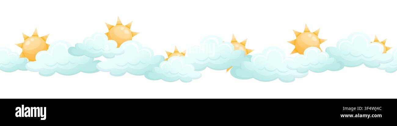 Seamless vector border featuring clouds and the sun Stock Vector