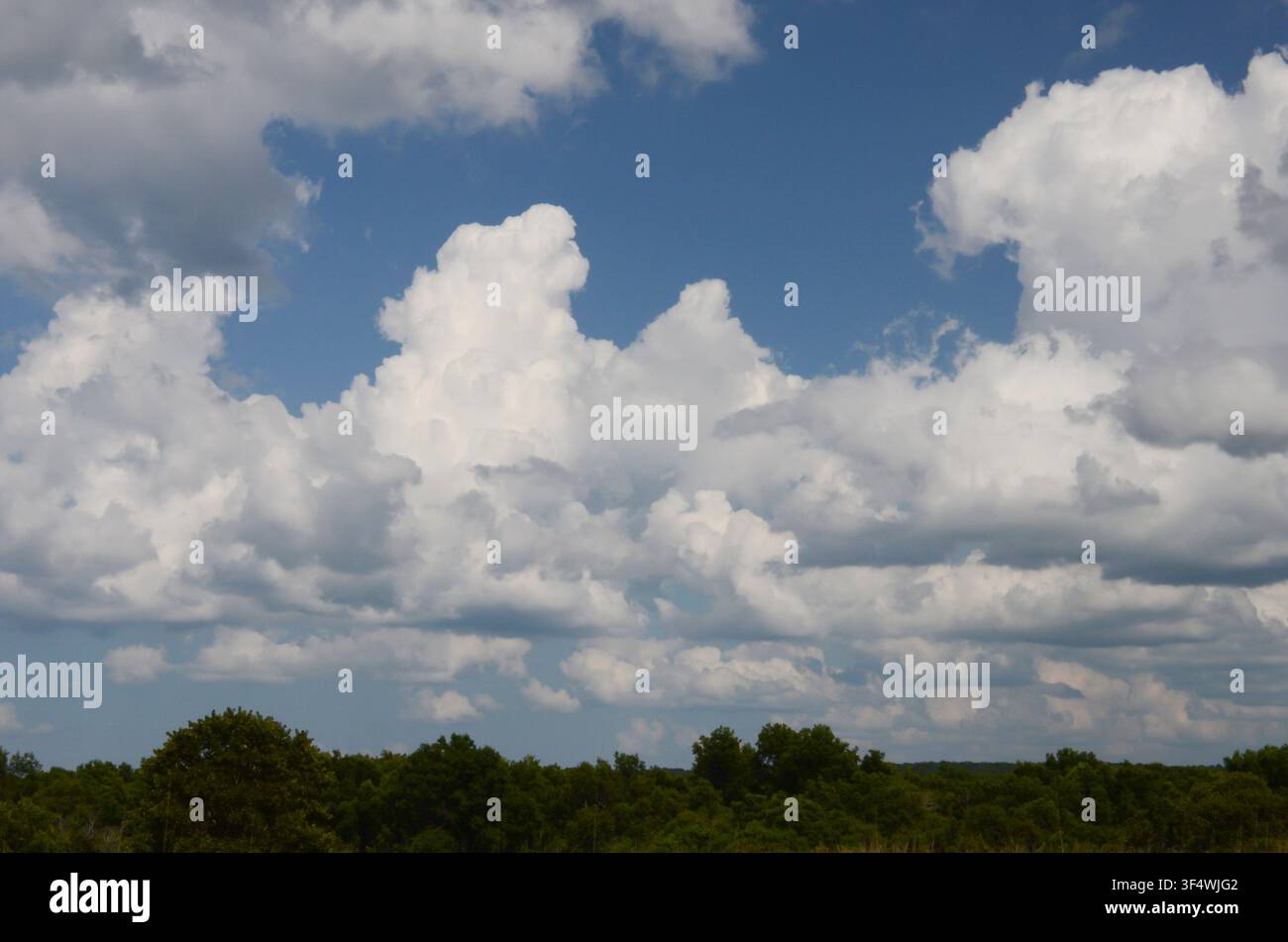 Cumulus Clouds over central Oklahoma cross timbers Stock Photo