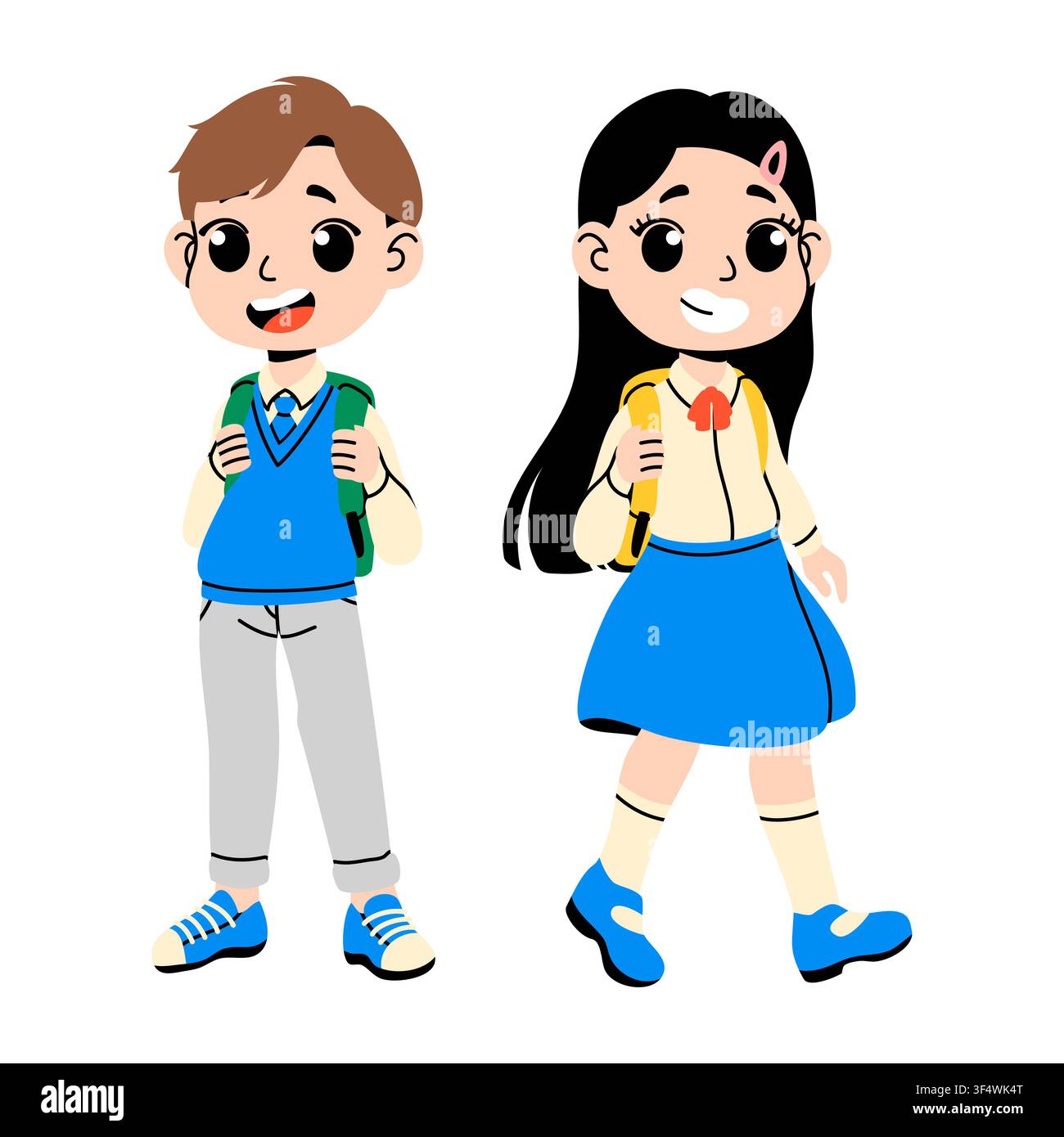 Cute School Kids with Backpacks Set Stock Vector