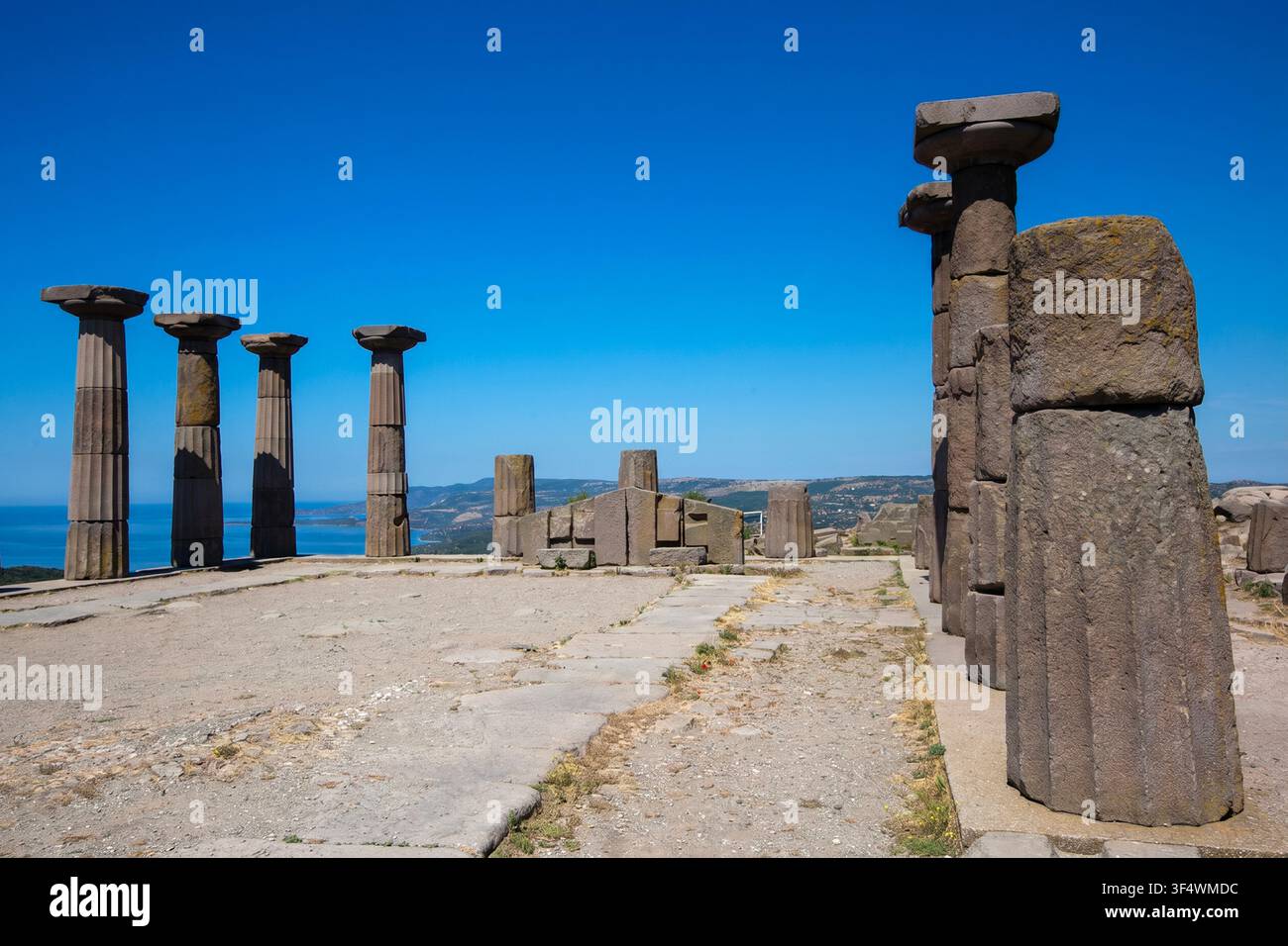 Ancient Temple of Athena Ruins with Doric Columns in Assos Behramkale Turkey Stock Photo