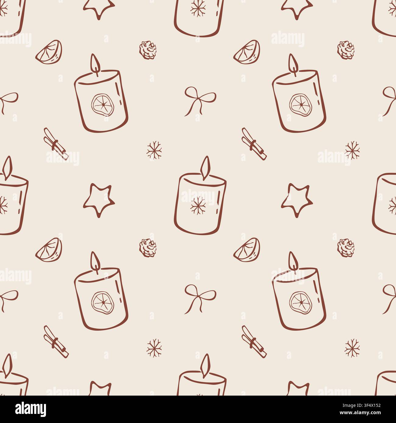 Hand drawn cozy Christmas candles seamless pattern vector doodle illustration Stock Vector