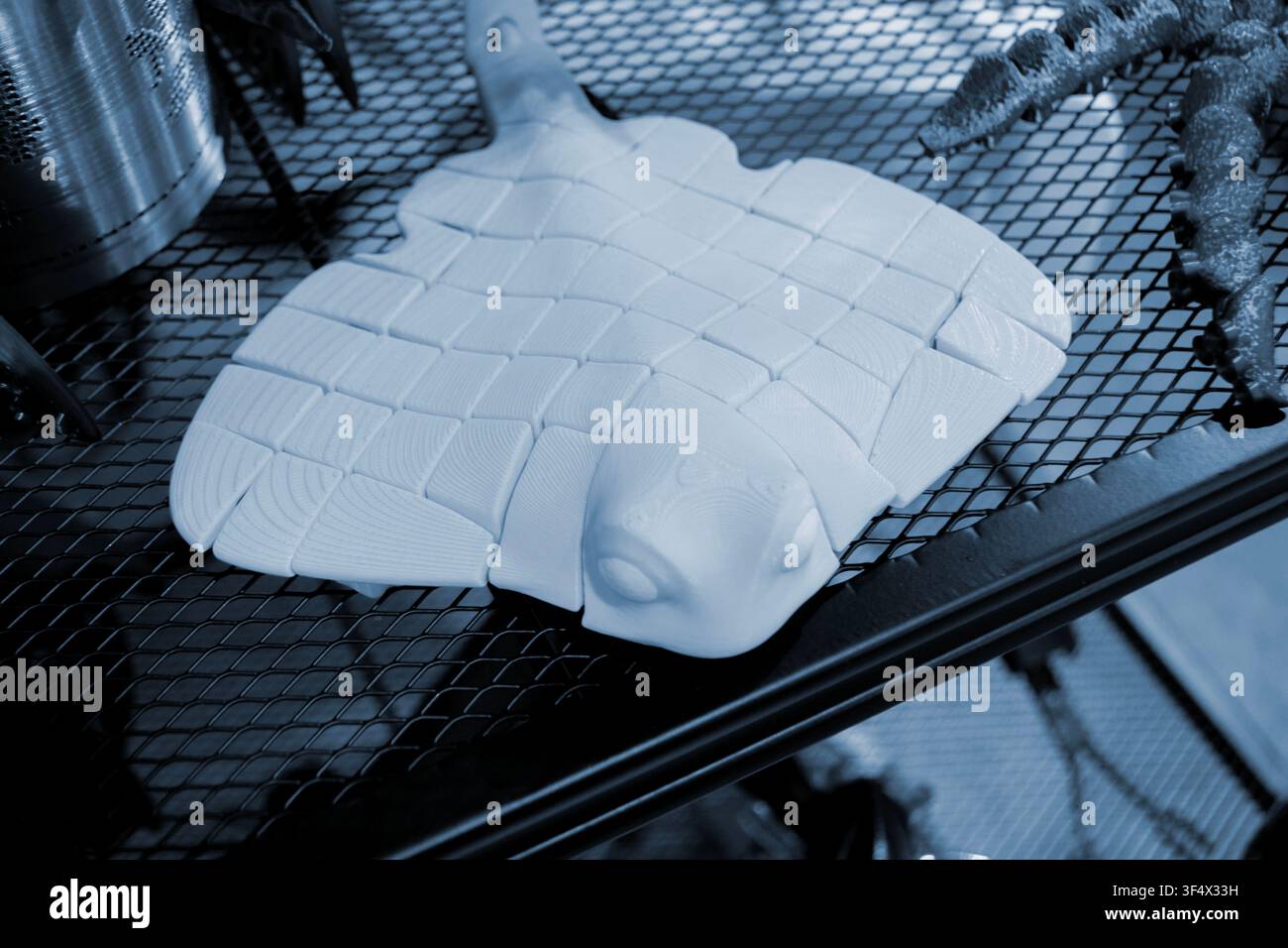 Art models printed on 3D printer. Different objects created on 3D printer from molten plastic. 3D printed different objects. Modern new modern additive progressive technologies. 3D printing technology Stock Photo