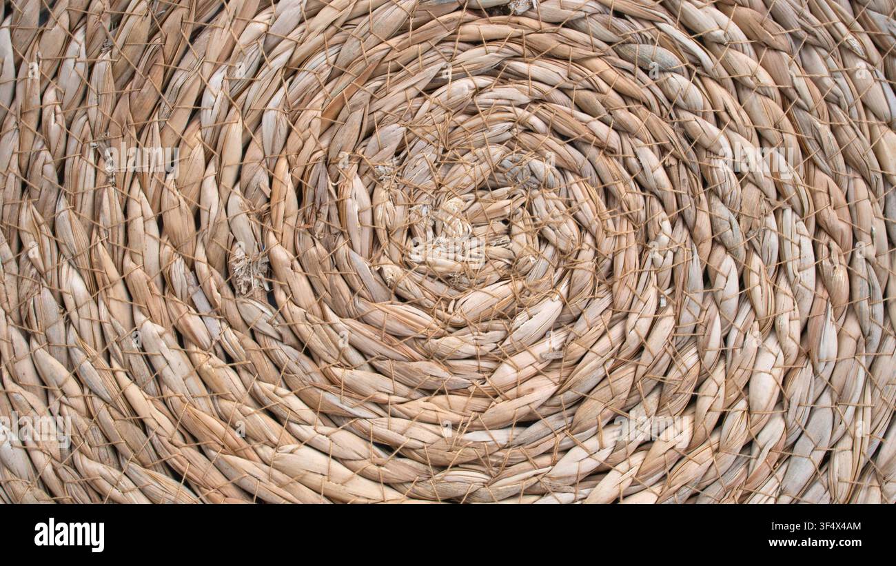 Spiral Woven Rattan Mat Texture Background Macro Stock Photo