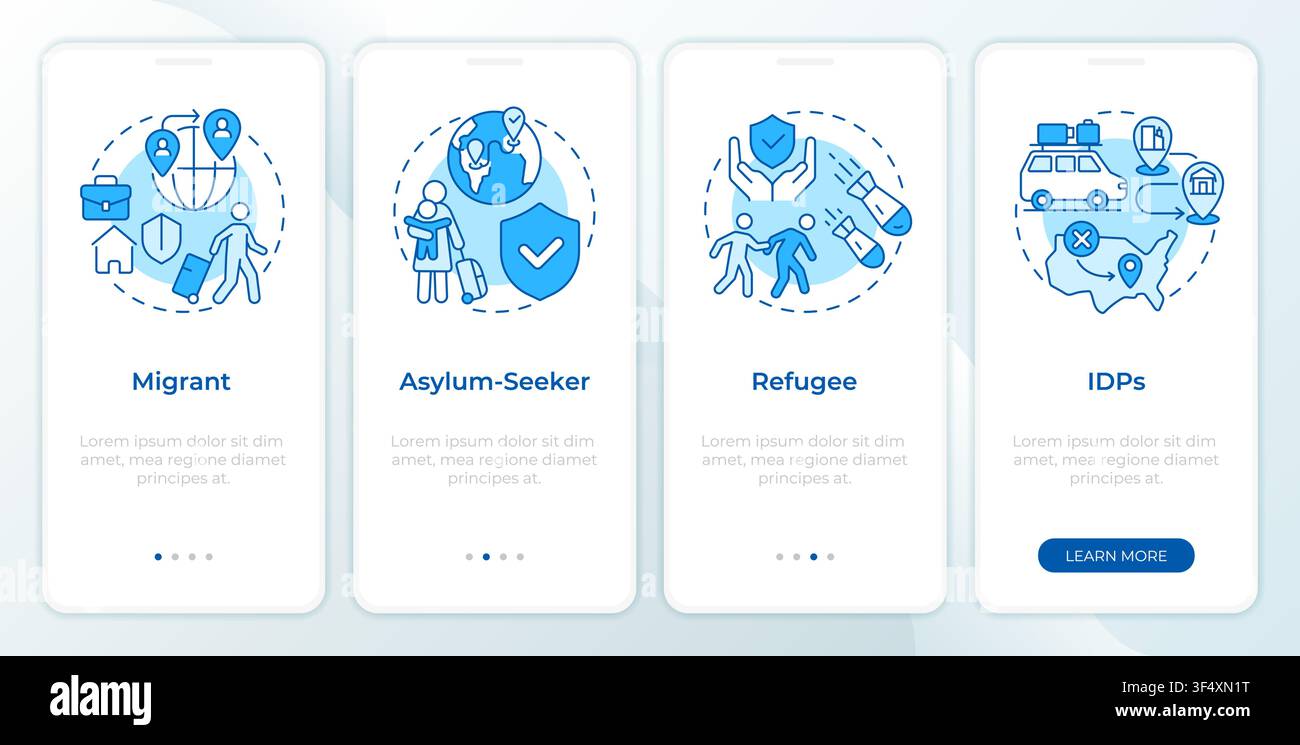 Patterns of human mobility blue onboarding mobile app screen Stock Vector