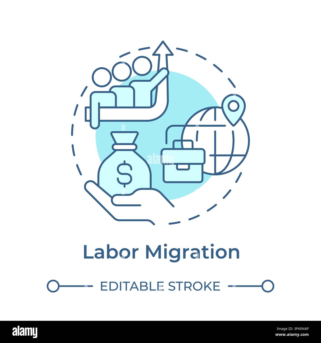 Labor migration soft blue concept icon Stock Vector