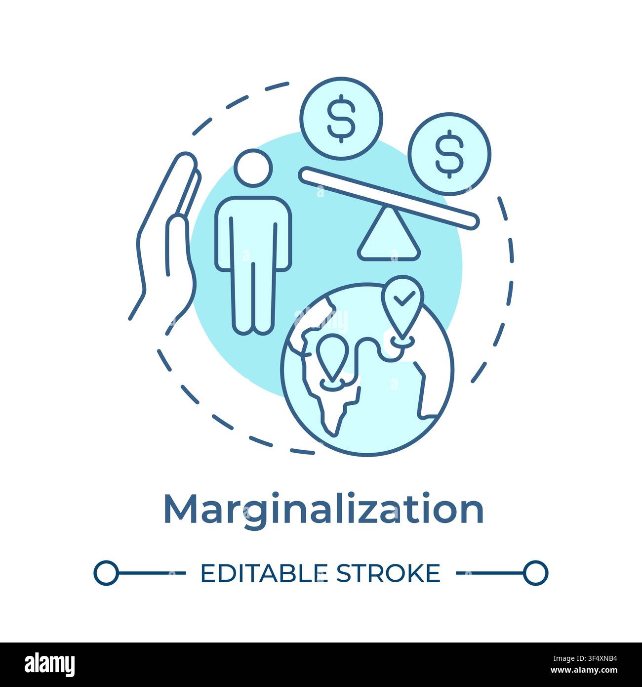 Marginalization soft blue concept icon Stock Vector