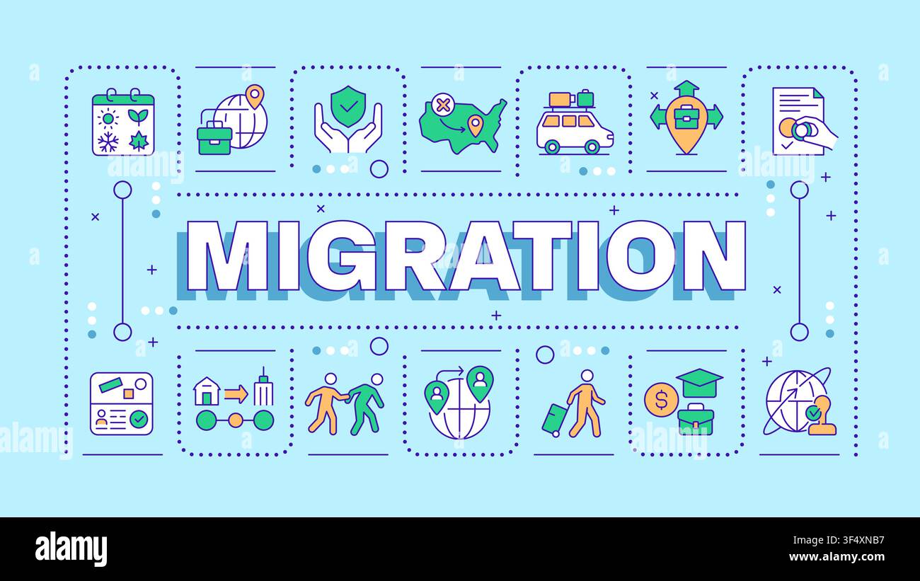 Migration pastel blue word concept Stock Vector