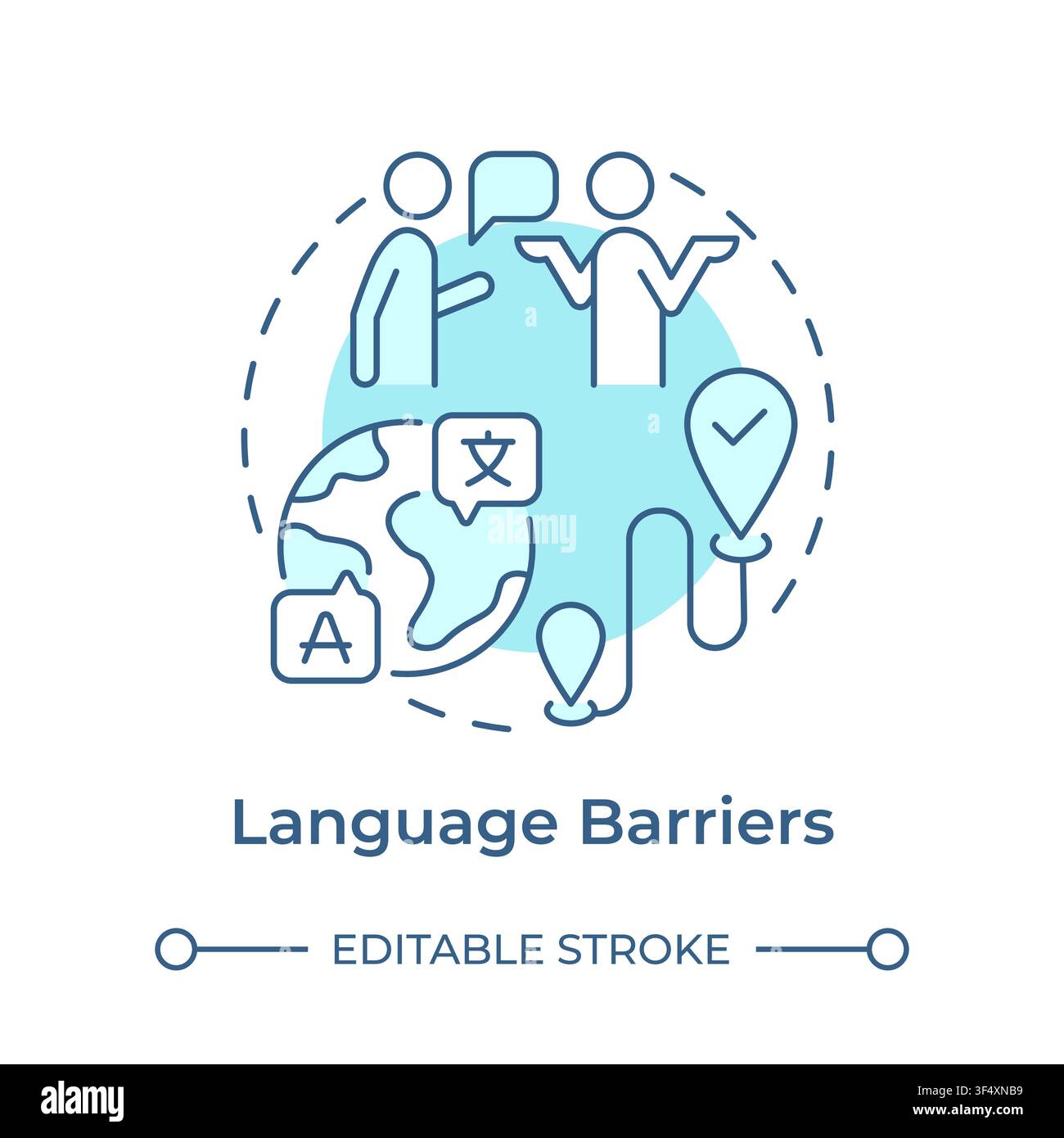 Language barriers soft blue concept icon Stock Vector