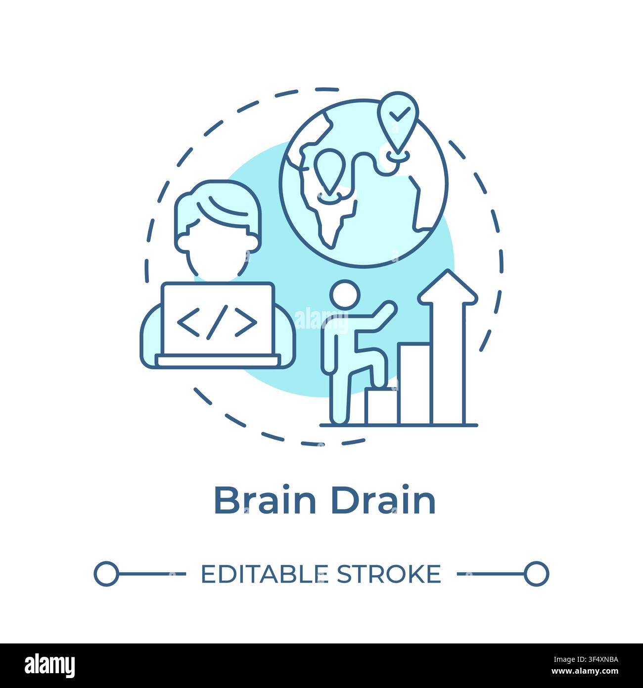 Brain drain soft blue concept icon Stock Vector