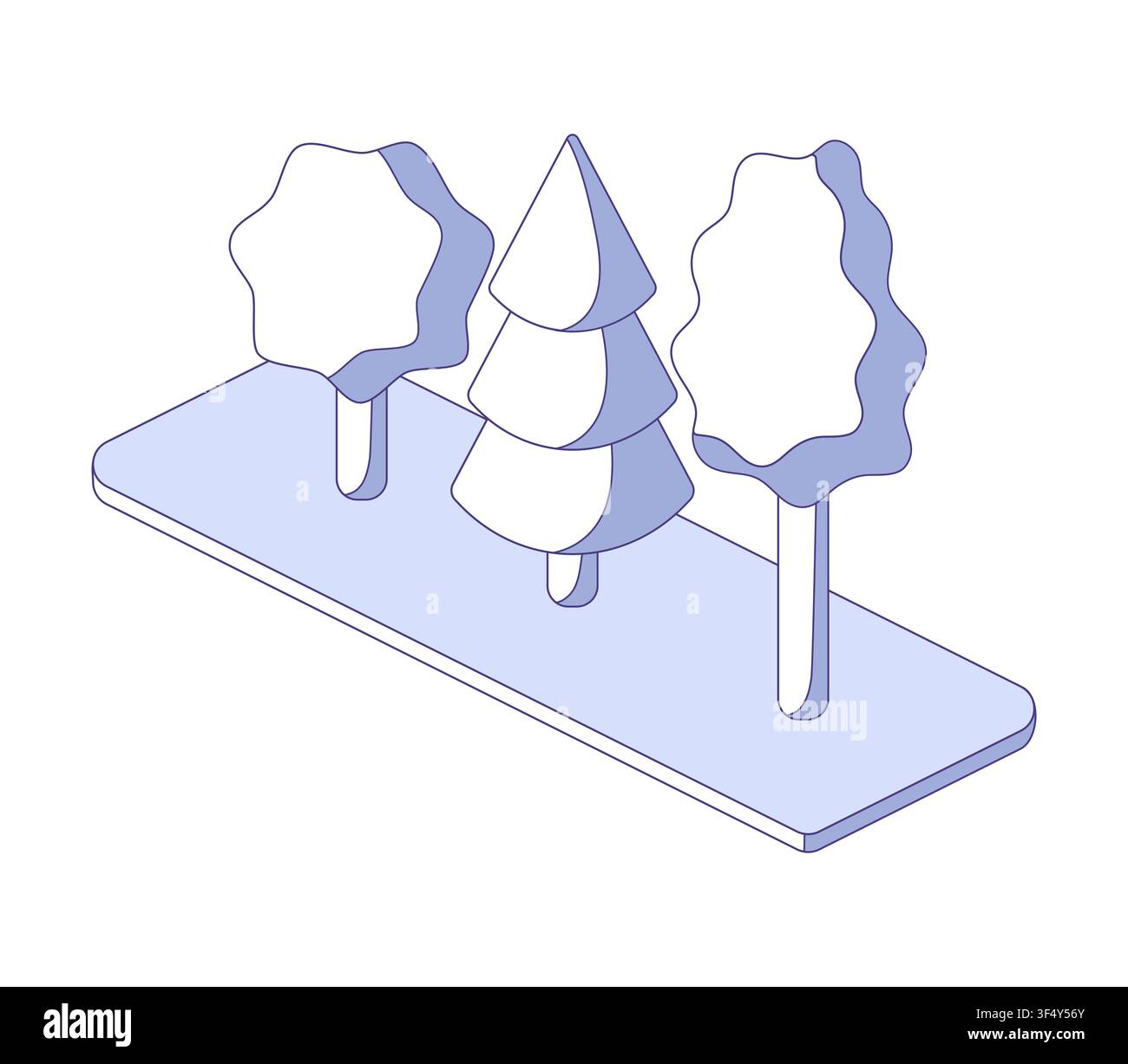 Tree Set in schematic isometric view. Flat vector illustration for landscaping plans, architectural visualization, park design Stock Vector