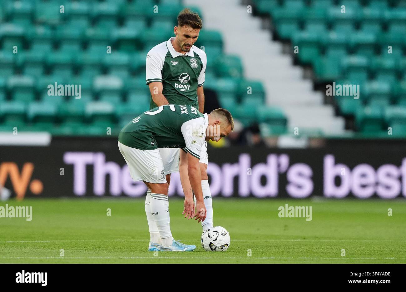 The match ball is burst during the UEFA Conference League qualifying ...