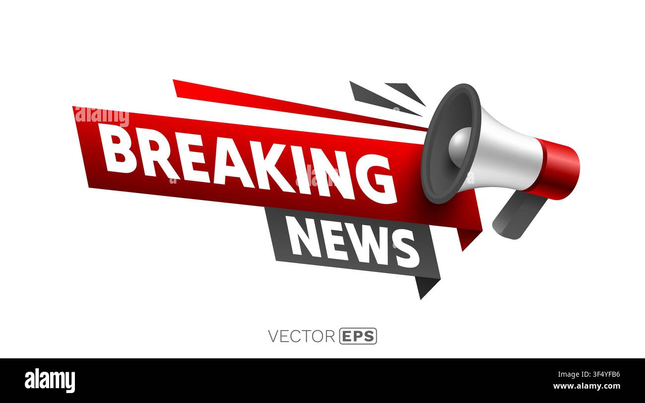 Breaking News banner with a megaphone for urgent announcements and important alerts. Vector illustration. Stock Vector