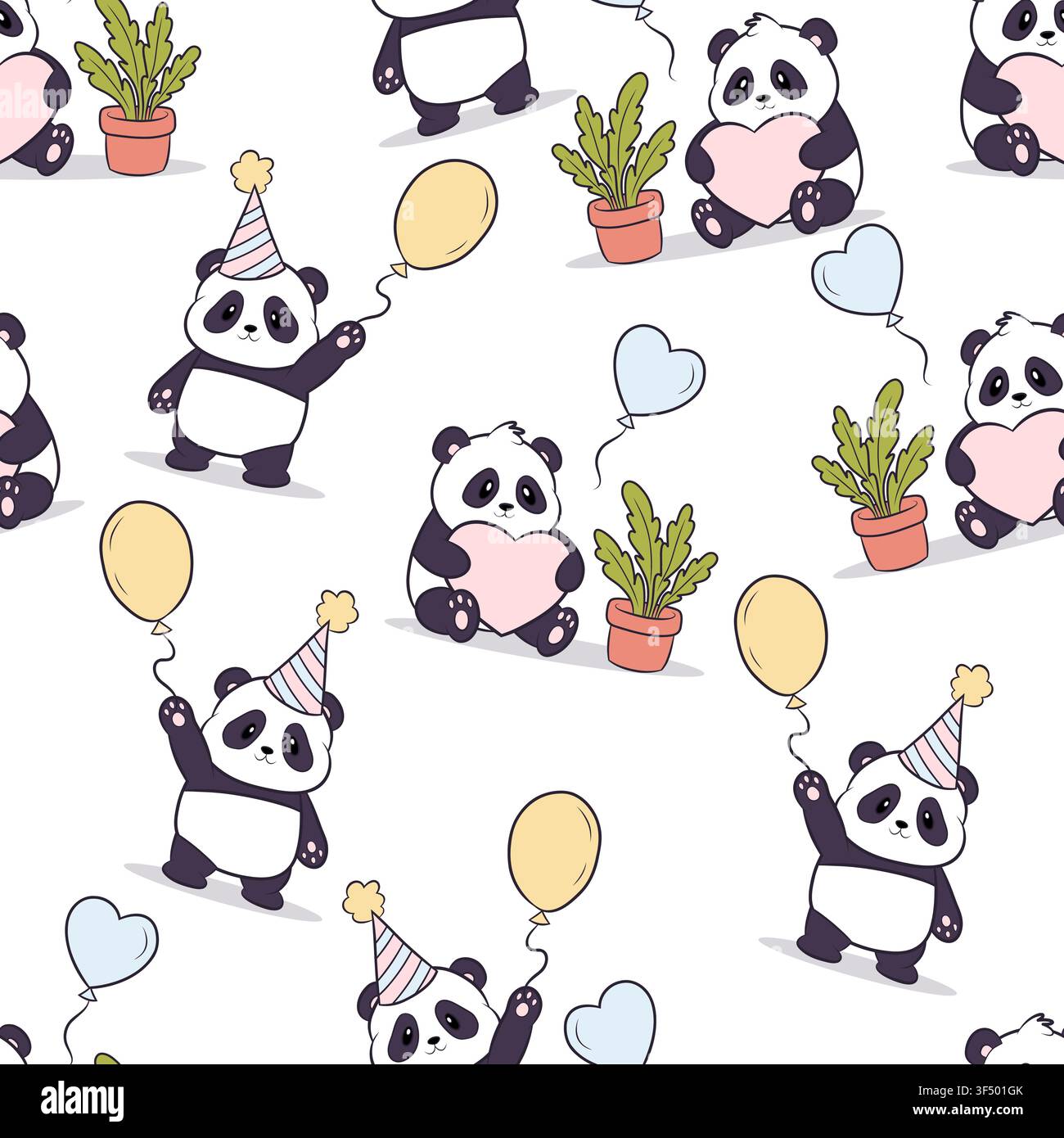 Seamless vector pattern featuring a panda for a birthday Stock Vector