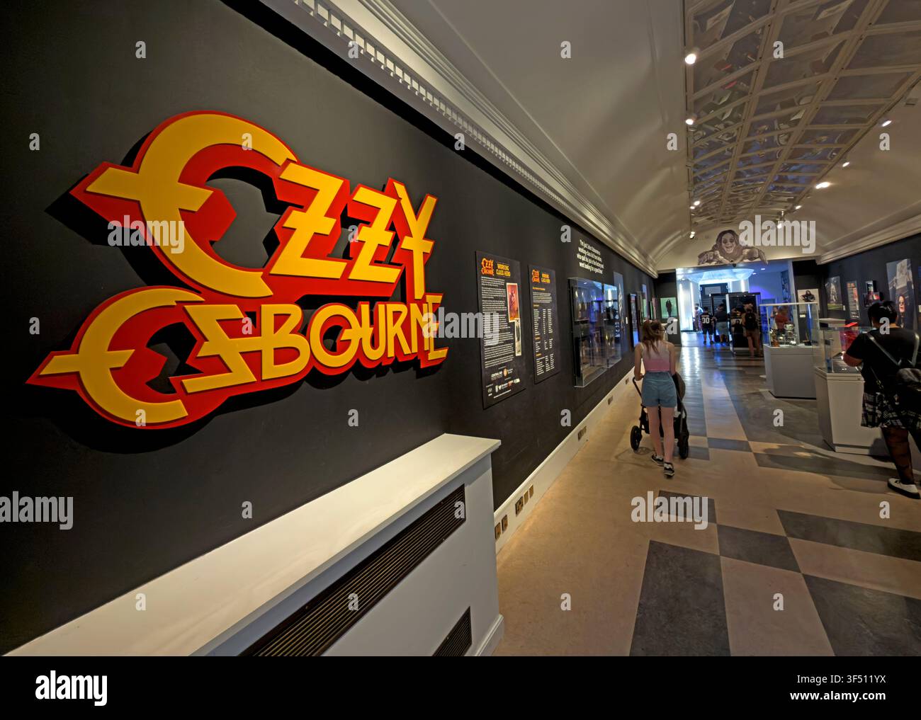 Large Ozzy Osbourne logo inside the Working Class Hero exhibition at Birmingham Museum & Art Gallery, West Midlands, England Stock Photo