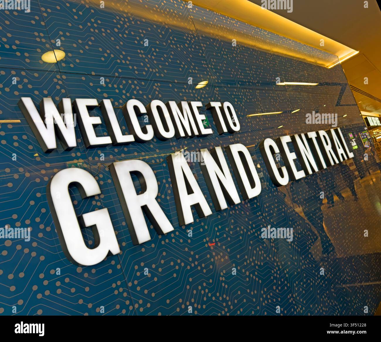 Sign Welcome to Grand Central, Birmingham New Street railway station, retail, leisure and hospitality Stock Photo