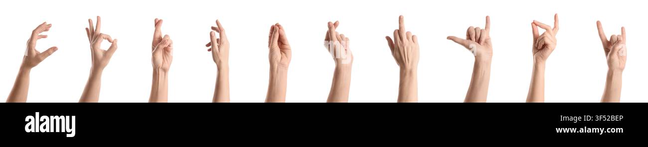 Various hand gestures isolated on white background Stock Photo