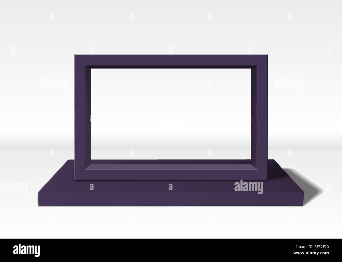 Empty black 3D picture frame standing upright on white background Stock Vector