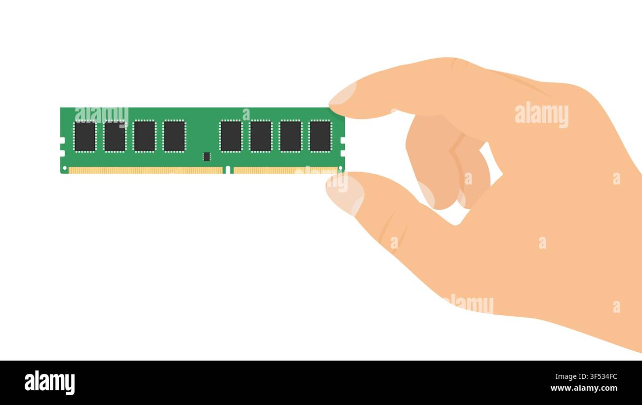 Hand Holding Single RAM Stick - Computer Memory Module Vector Illustration Stock Vector