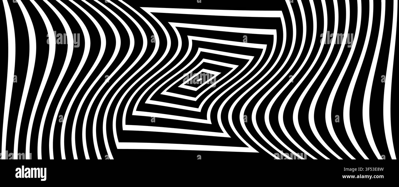 Vector design pattern with warped nested square lines in monochrome. Stock Vector