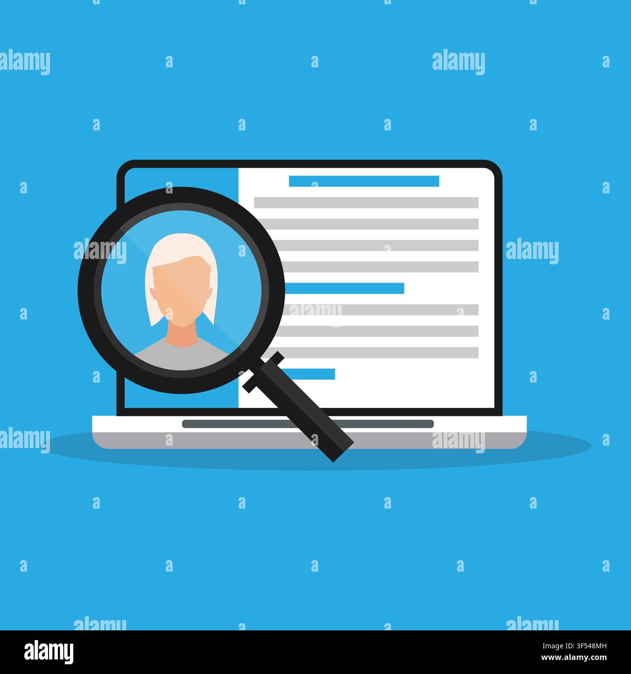 Laptop And CV On Recruiting Web Service, Blue Background, Vector Stock Vector