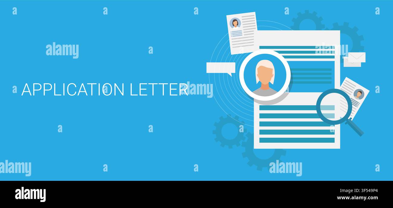Application Letter Illustration With CV And Text On Blue Background Stock Vector