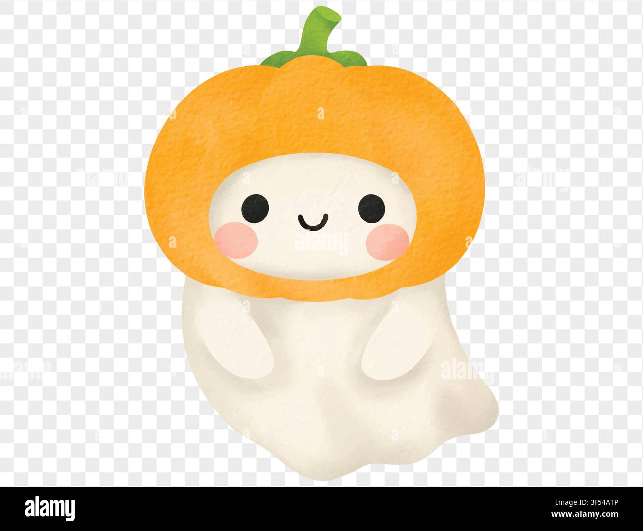Cute ghost with pumpkin head, watercolor Halloween element vector. Stock Vector