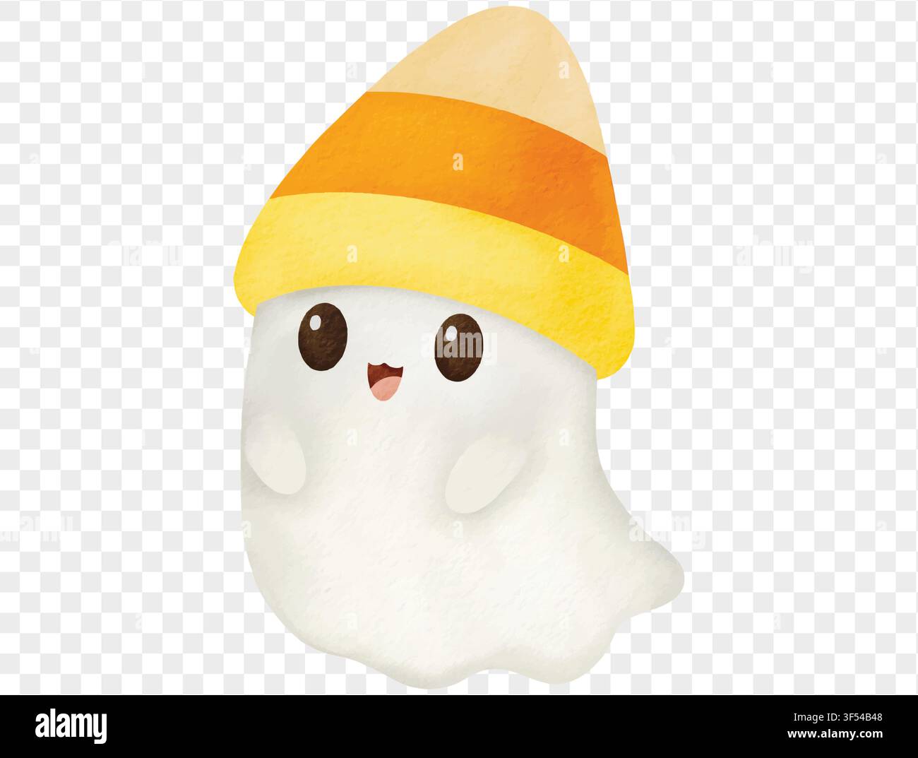 Cute ghost with candy corn hat, watercolor Halloween element vector. Stock Vector