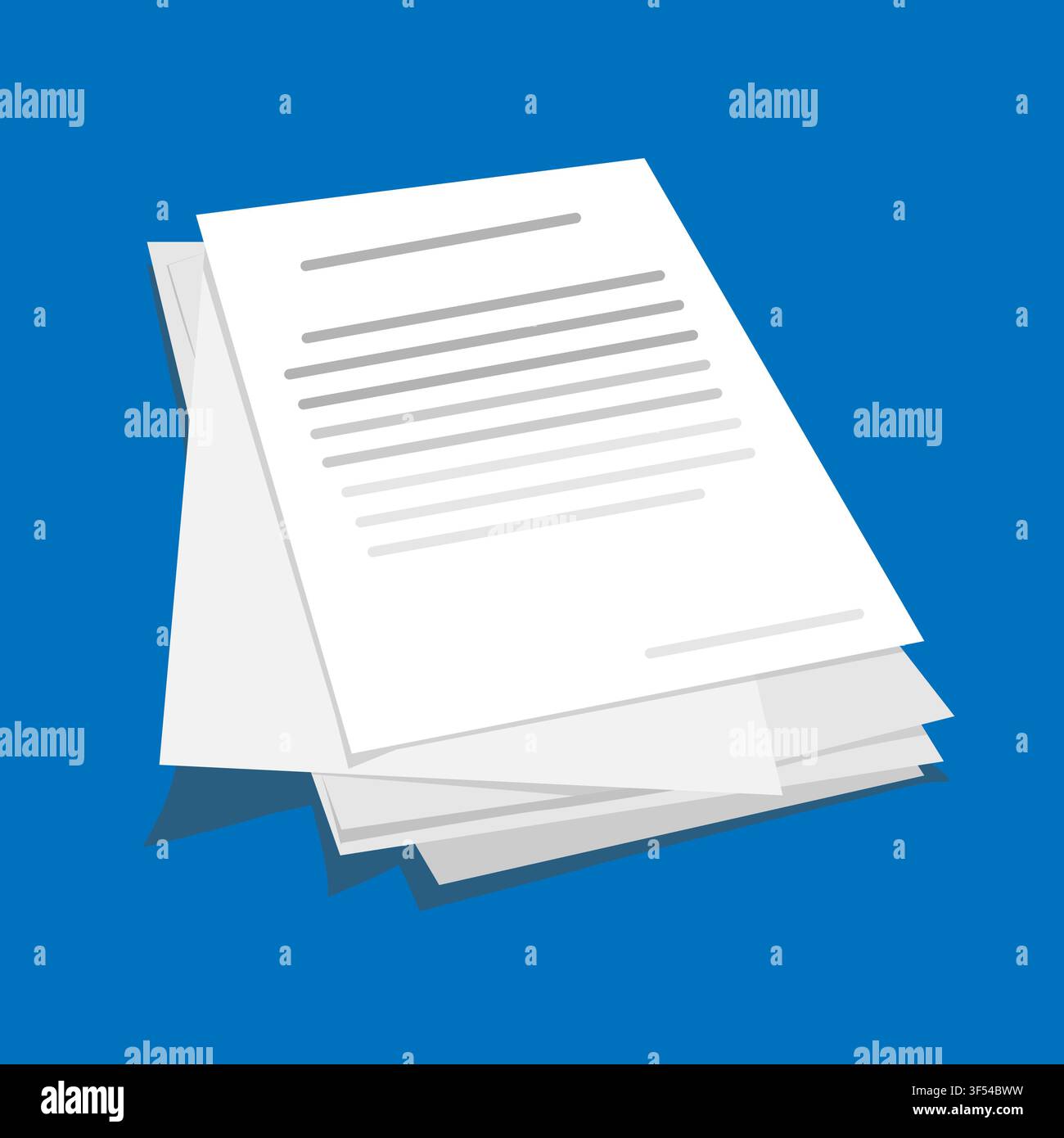 Stack or Pile Of Business Documents Over Blue Background, Vector Illustration Stock Vector
