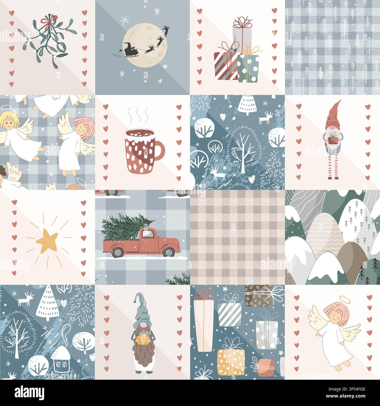 Christmas Patchwork Quilt Seamless Doodle Pattern. Rustic Winter Patch Duvet Design. Vector background. Stock Vector