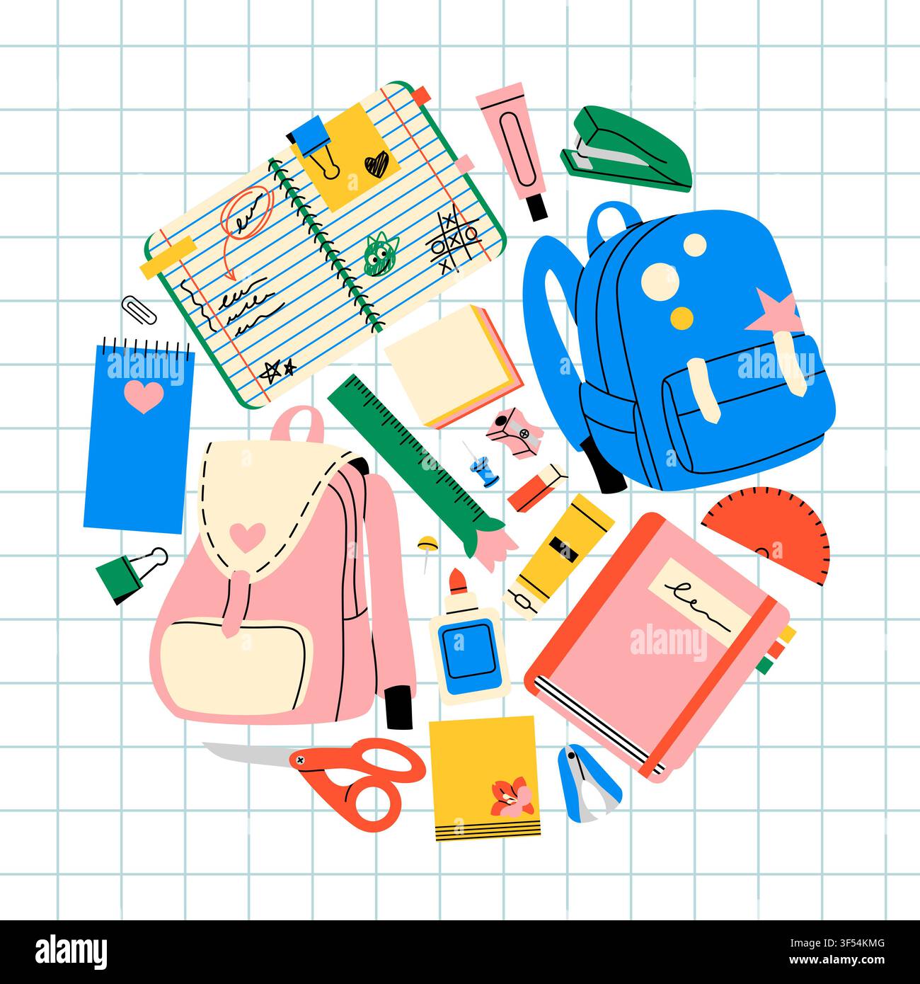 Back to School Supplies Flat Illustration Stock Vector