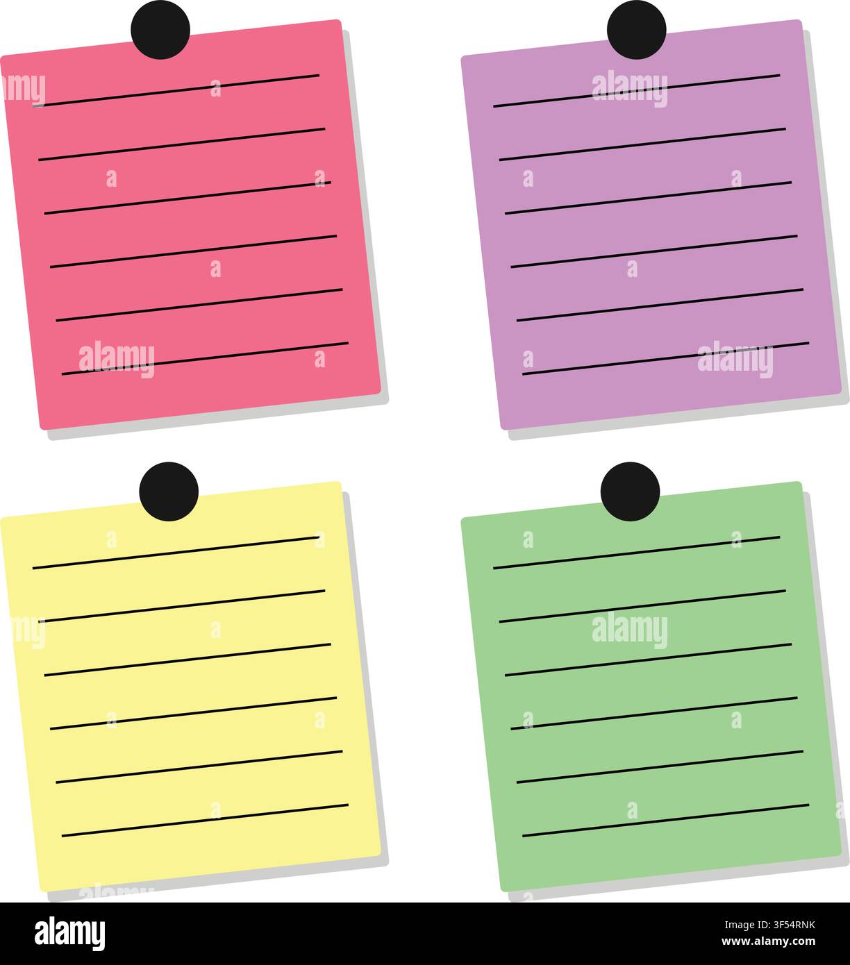 Pinned note paper set vector illustration isolated on white background Stock Vector
