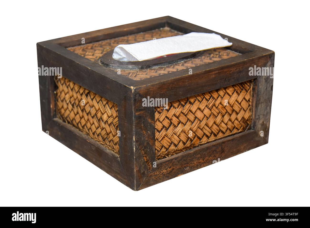 paper napkin in wooden box isolated on white background with clipping path Stock Photo