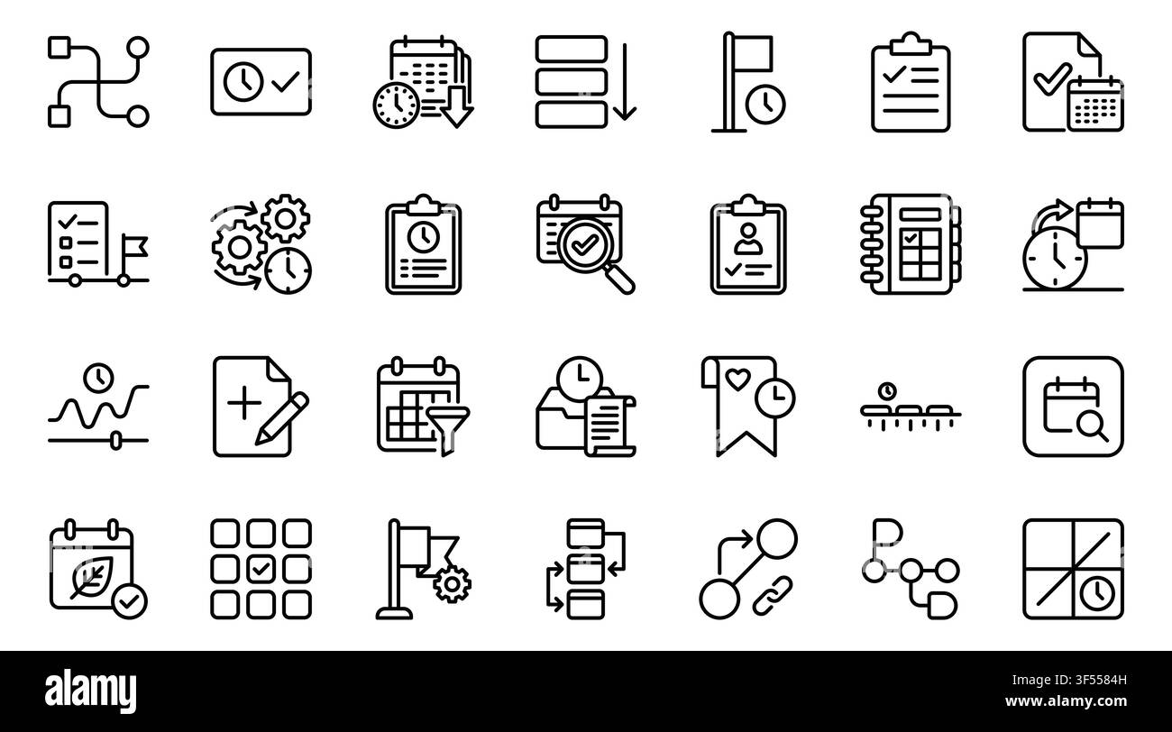 Time Management Schedule Calendar Task Planning Line Icon Set Vector Stock Vector