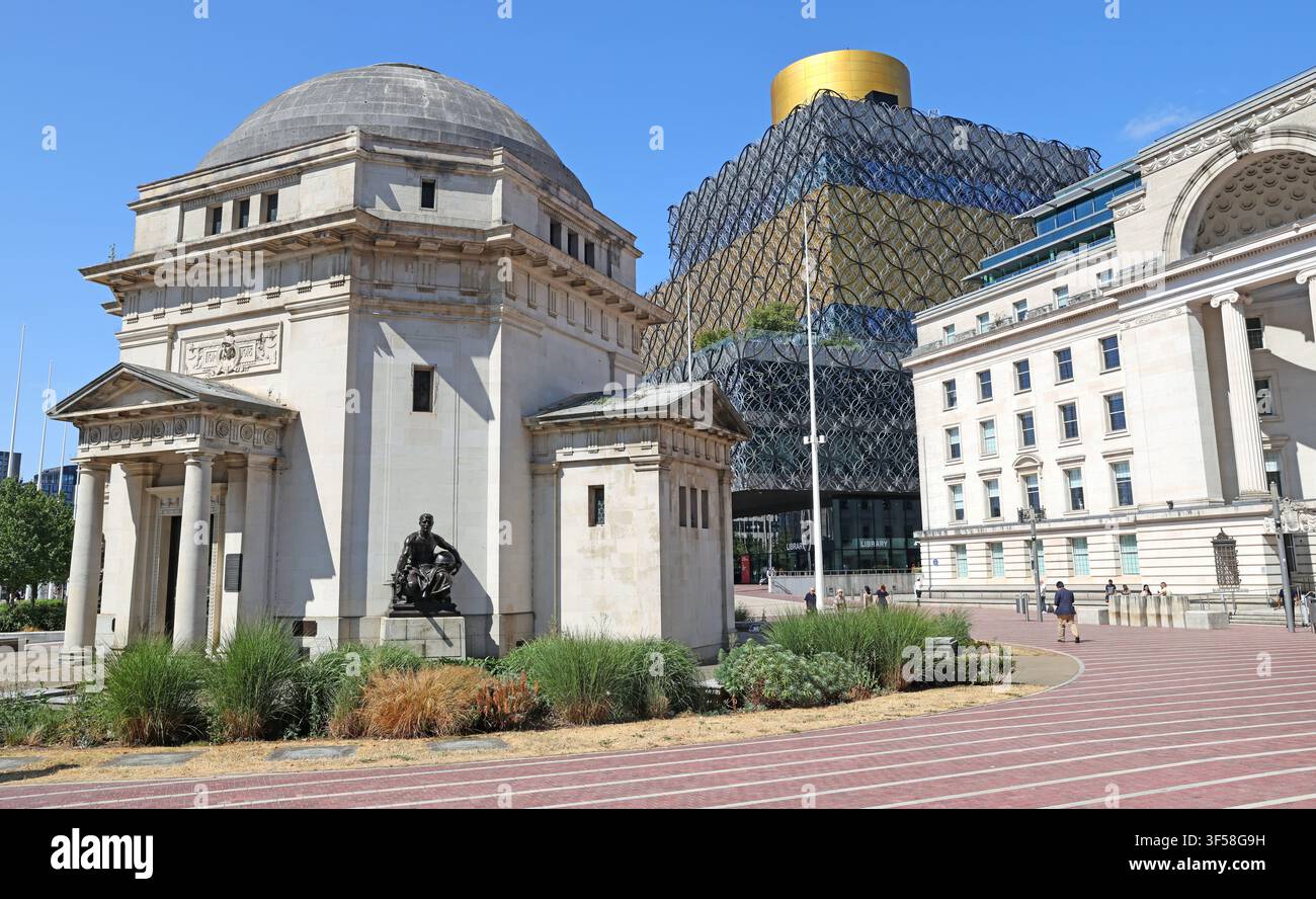 Hall of Memory in Centenary Square, Birmingham, Central Library, Baskerville House Stock Photo