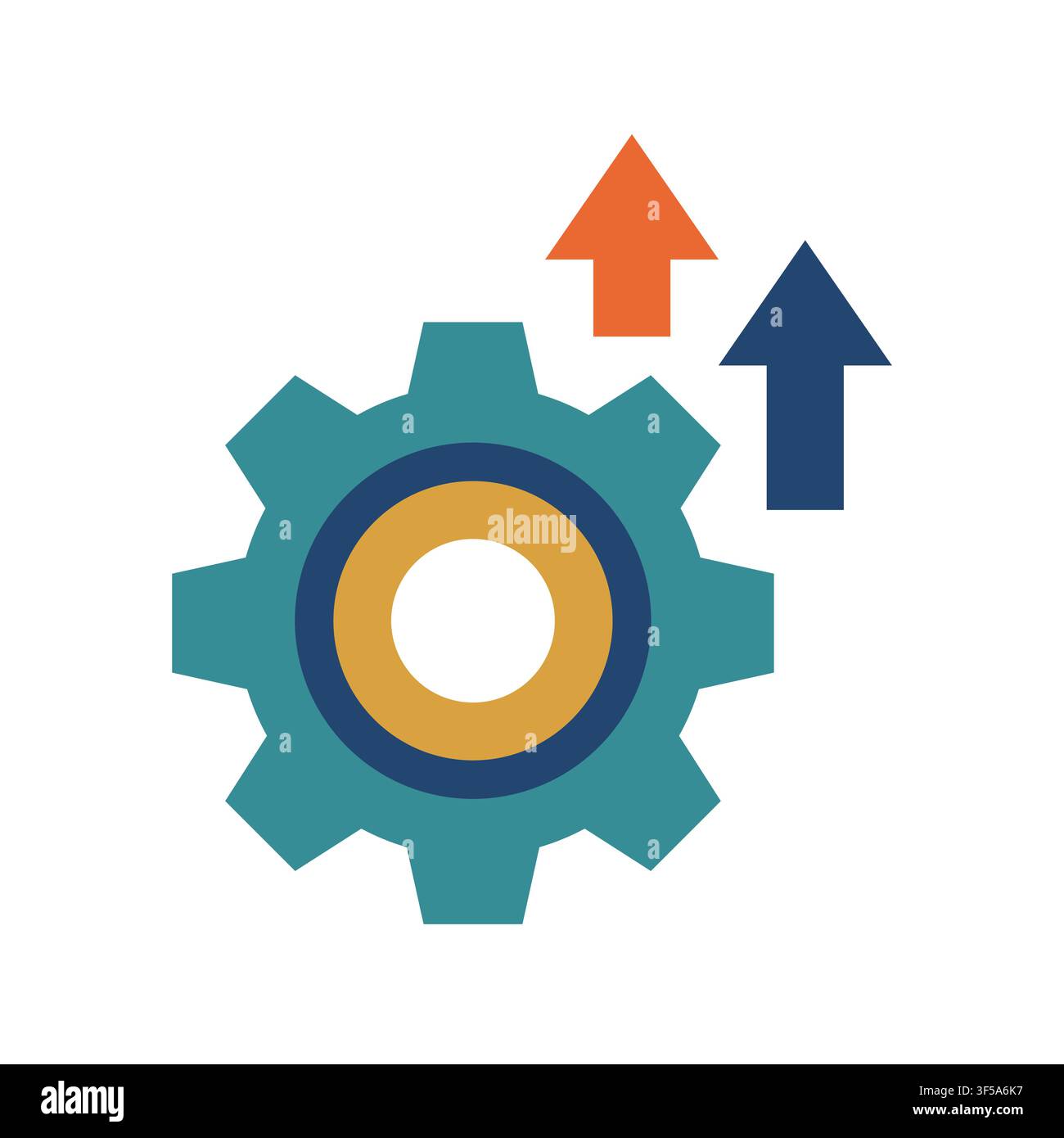 Business Gear Icon with Upward Arrows Representing Optimization and Growth white background isolated Stock Vector