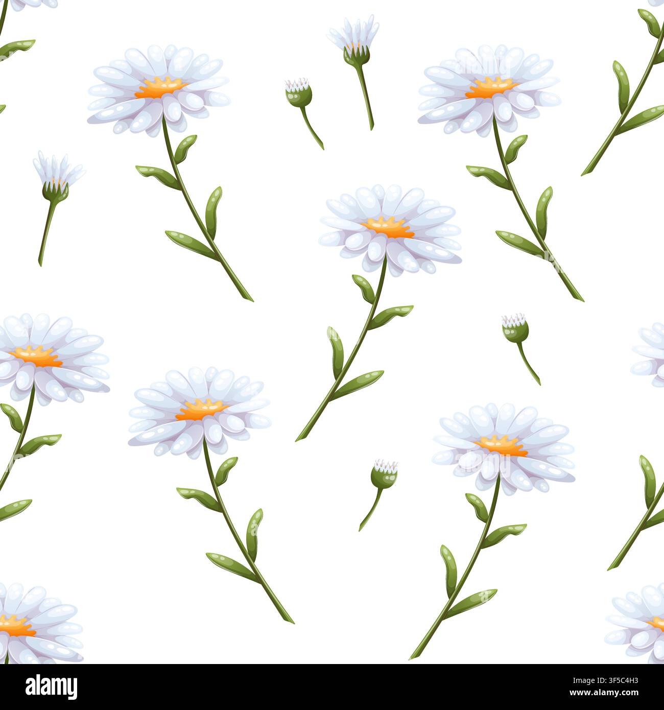A vector seamless pattern featuring daisies Stock Vector
