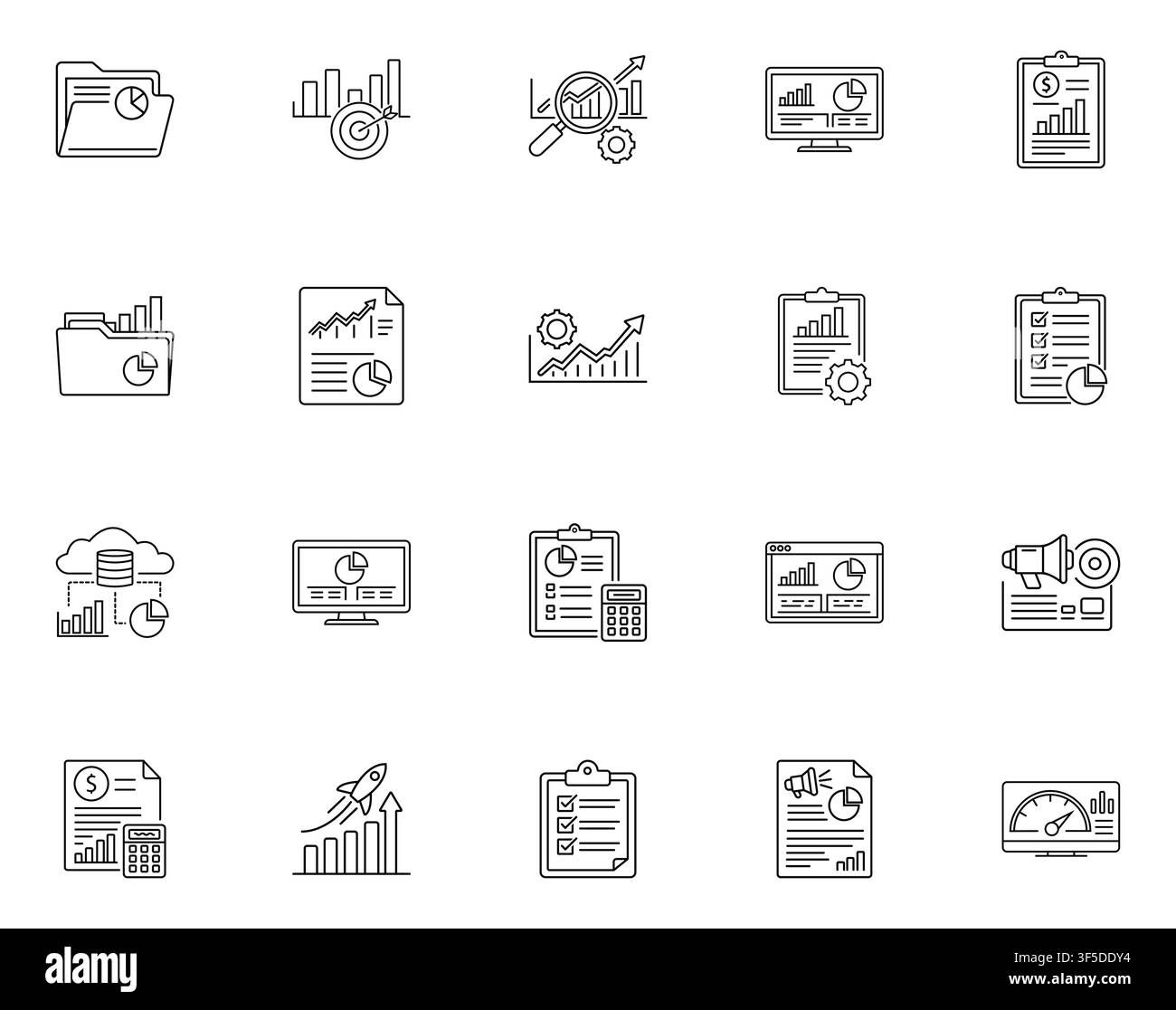 Business Analytics Data Report Vector Line Icon Set Stock Vector