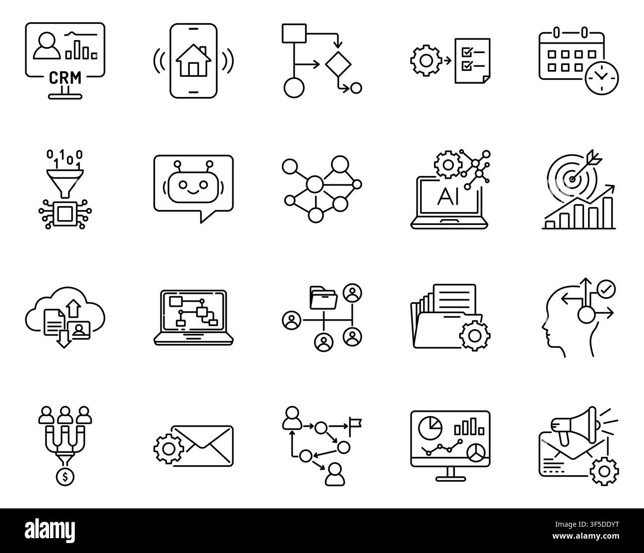 Business Automation Artificial Intelligence Line Icon Set Stock Vector