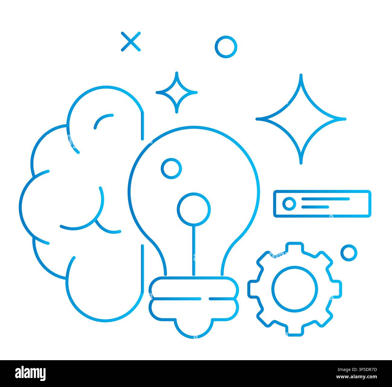 Generative AI - Creative Idea Develipment Process - Brain with Light Bulb  - Stock Illustration  as EPS 10 File Stock Vector