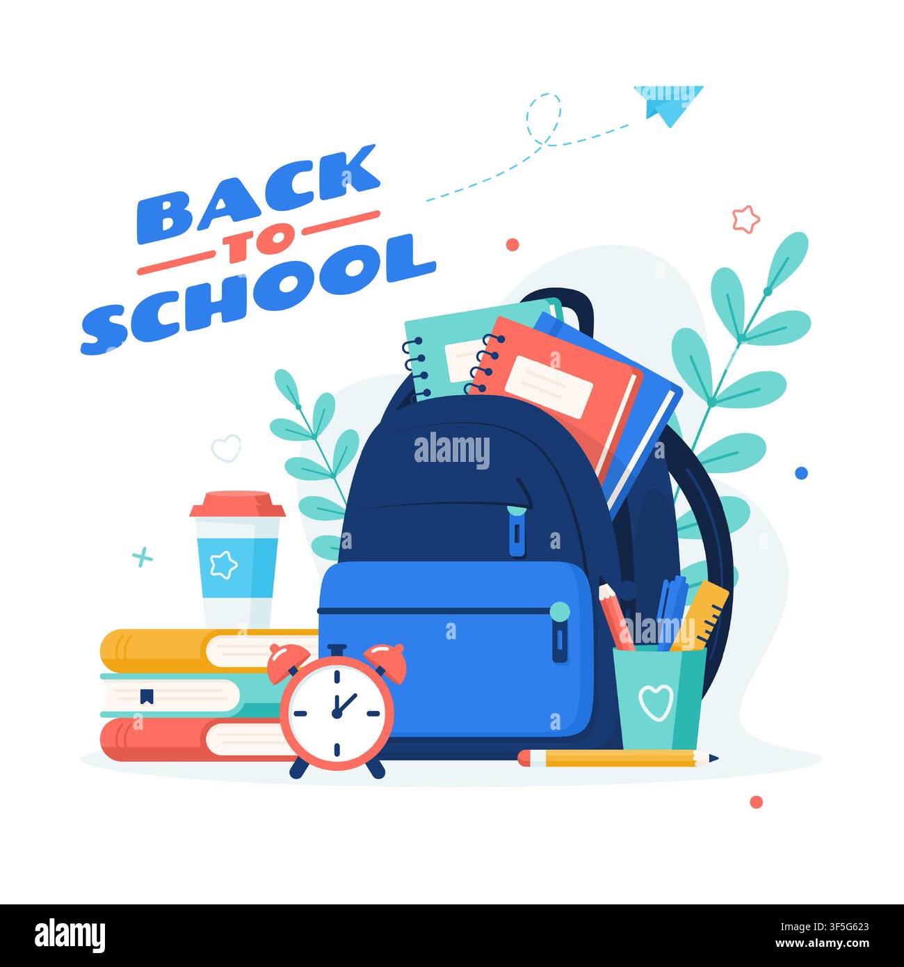 Back to school Backpack with school supplies Stock Vector