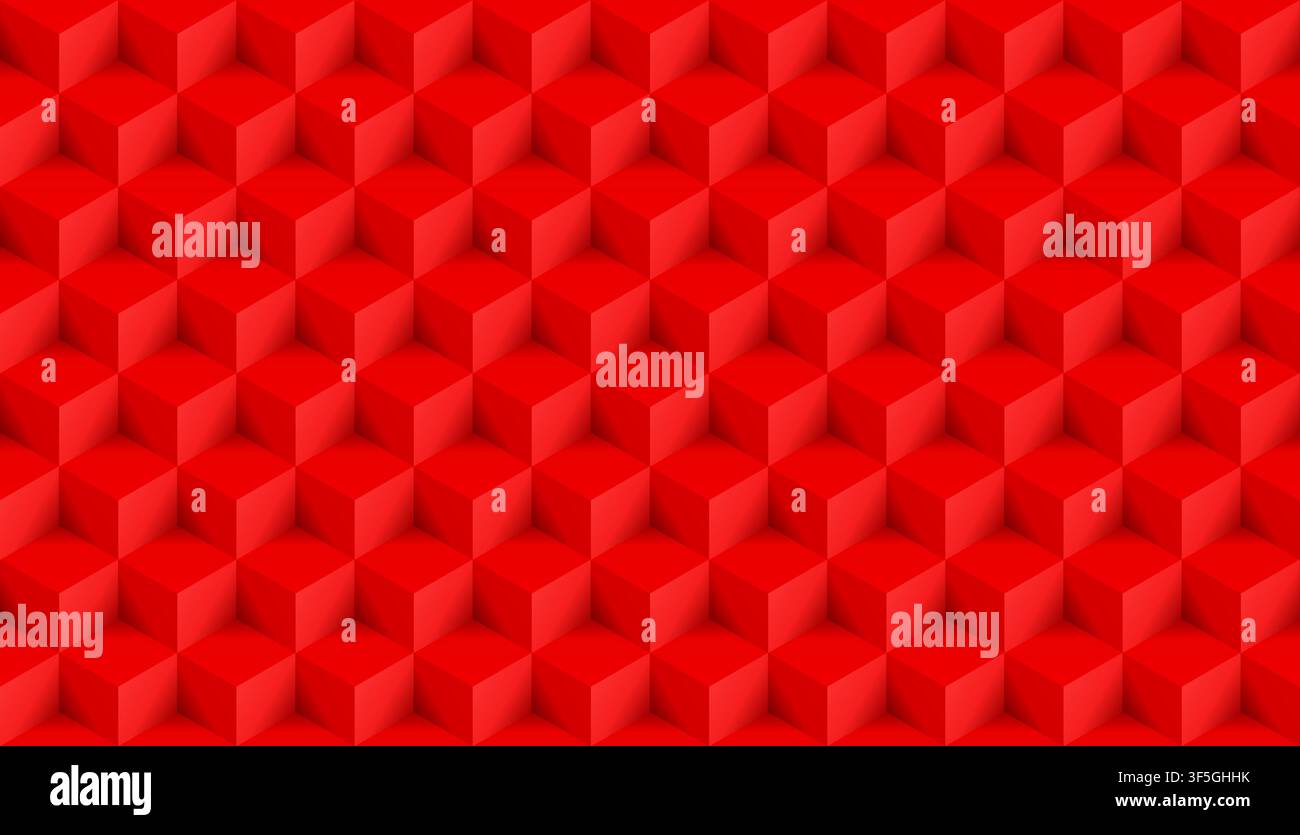3D realistic red square pattern. Medern cube texture. Geometric symmetry background. Vector illustration Stock Vector