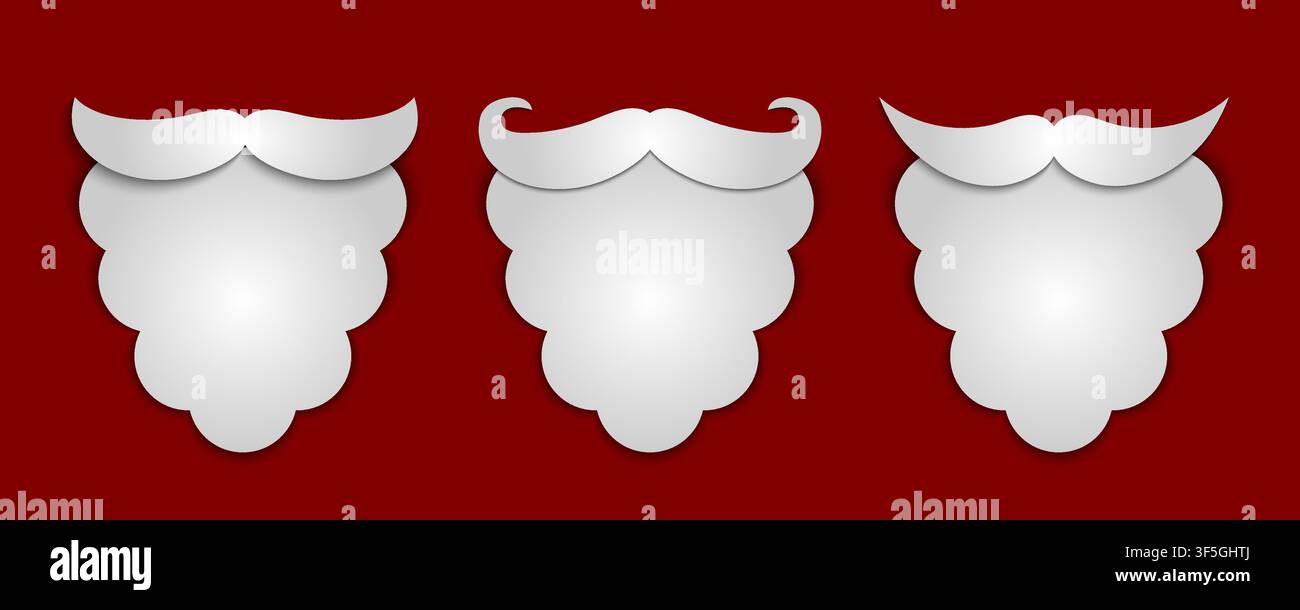 Vector abstract snow paper Santa's beard with shadows 3 in 1 on red background. Vector illustration Stock Vector