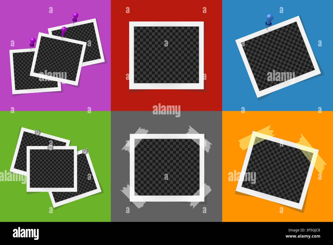 Collage of photo frames in colored squares. Vector illustration Stock Vector