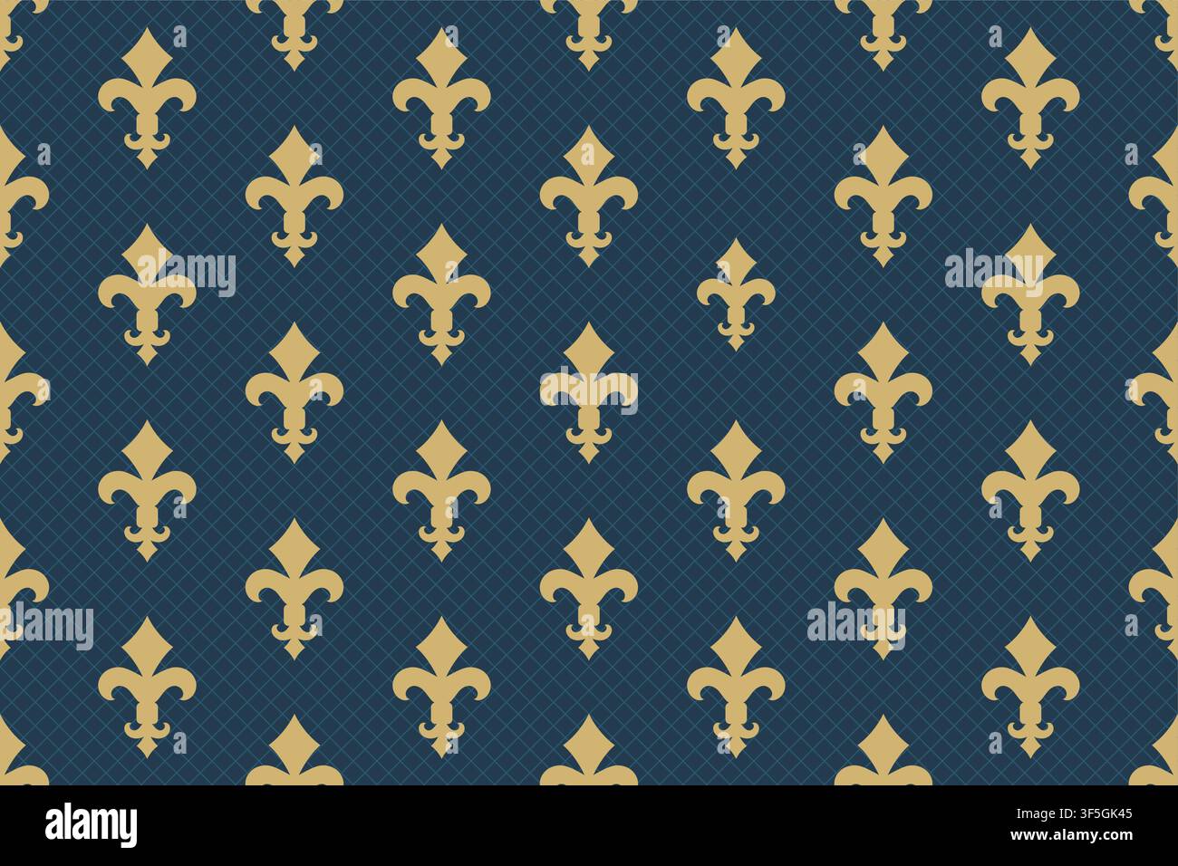 Vintage luxury Fleur-de-lis seamless royal background. France historic  ornamental pattern with heraldic symbol fleur-de-lis. Blue and gold style imma Stock Vector